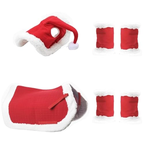 Christmas Horse Tack, Holiday Christmas Horse Costume, Soft Warm Horse Leg Wraps Santa Hat Saddle Pad for Holiday Christmas Supplies, Holiday Horse Parade Costume, Santa Hat for Horse von zwxqe