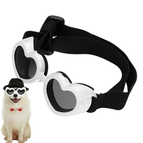 Herzförmige Sonnenbrille für Hunde – Augenschutzbrille für Haustiere | Hundebrille, beschlagfrei, Augenschutz-Sonnenbrille mit verstellbarem Riemen für Reiten im Freien von zwxqe
