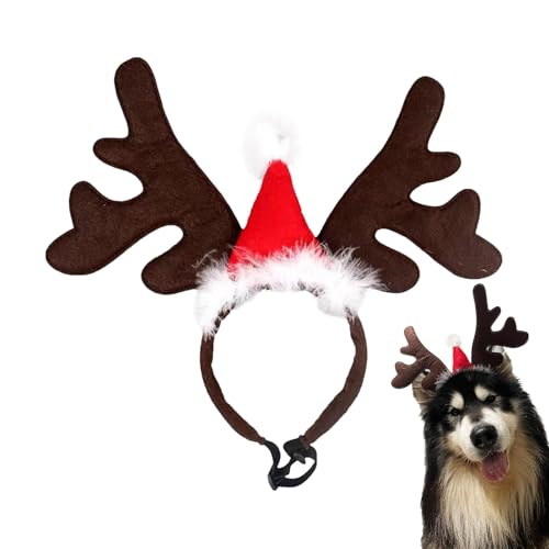 Hund Rentiergeweih Stirnband, Geweih Stirnband mit Weihnachtsmannmütze, leicht und bequem Weihnachtskostüm Kopfbedeckung für Themenpartys, Weihnachtsfeiern, Urlaubspartys, Haustierkostüm für von zwxqe