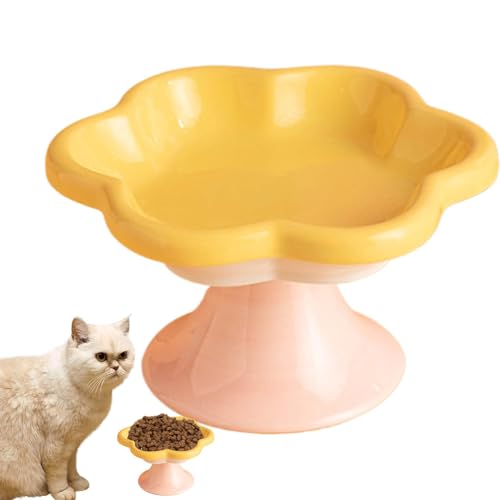 Lokaquk Raised Cat Bowl, Cat Bowls, Elevated Cat Food Bowl, Flower-Shaped Ceramic Feeding Dish for Cats and Small Dogs, Elevated Water Bowl for Small Dogs, Fat Faced Cats, and Kittens von zwxqe