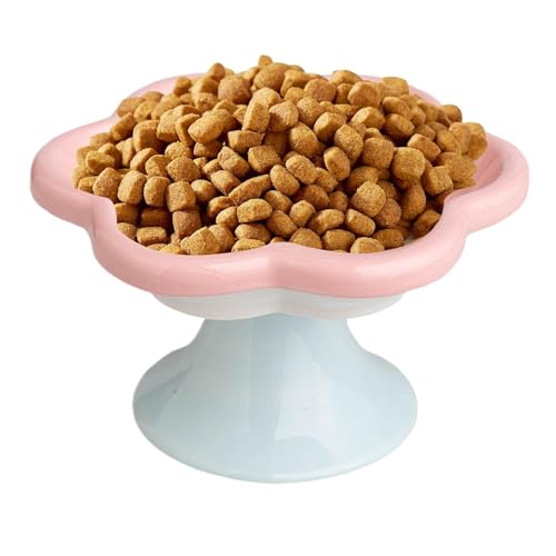 Lokaquk Raised Cat Bowl, Cat Bowls, Elevated Cat Food Bowl, Flower-Shaped Ceramic Feeding Dish for Cats and Small Dogs, Elevated Water Bowl for Small Dogs, Fat Faced Cats, and Kittens von zwxqe