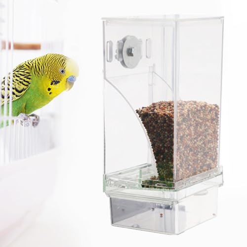 No Bird Feeder, Clear Sittich Feeder, Automatischer Vogelfutterspender, Durchsichtiger Vogelfutterspender, Papageienfutterstation mit Sitzstange, Vogelkäfig-Futterstation, Kein Sittich-Futterspender von zwxqe