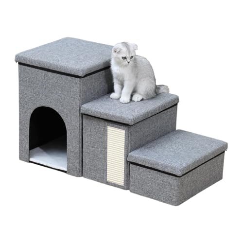 Pet Stairs with Storage, Cat Stairs Storage Box, Foldable Dog Stairs with Storage, Foldable Dog Stairs for High Beds, Strong Load Bearing Storage Organizer for Couches and Sofas von zwxqe