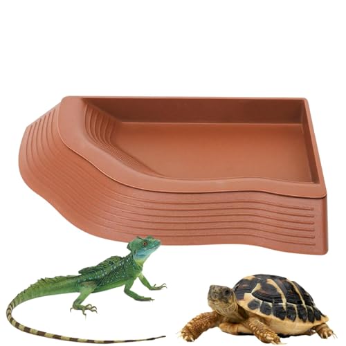 Tortoise Water Dish, Snake Water Dish with Ramp, Aquarium Feeder Tray, 14.65x11.61x1.85 Inches Decorative Animal Feeding Stand with Anti-Slip Design for Reptiles and Small Pets von zwxqe