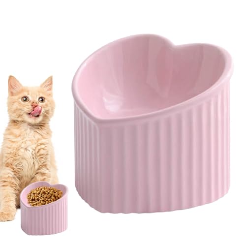 Keramik-Katzennäpfe - geneigter Keramiknapf für Katzenwasserfütterung - Herzform Flacher Katzen-Wassernapf, Haustierfutter Futternapf für kleine Haustiere Katzen von zwxqe