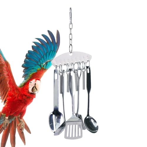 zwxqe Vogel-Kauspielzeug für Papagei, Edelstahl Papagei Vogel Löffel Ring Spielzeug, Vogel Papageien Nagen Schaufeln Spielzeug, Vogelspielzeug für Conures, Kakadu Edelstahl Kauspielzeug, Papagei Vogel von zwxqe