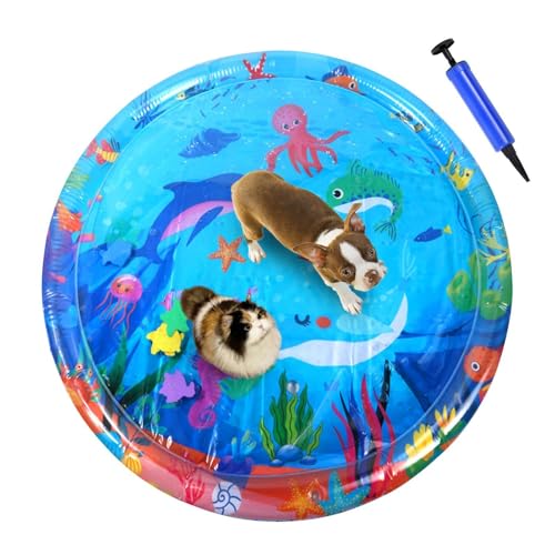 zwxqe Wassersensorische Matte für Haustiere, aufblasbares kühlendes Spielkissen, interaktives Spielzeug für Haustiere, 92 x 91 cm, verdicktes Bett mit Pumpe, Indoor- und Outdoor-Trainingsmatte für von zwxqe